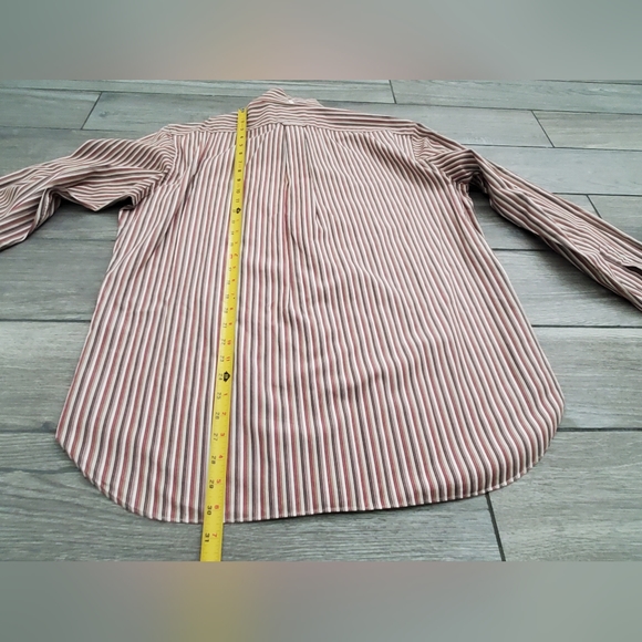 Faconnable men's 100% cotton classique tan gray burgundy striped dress shirt M - Picture 6 of 7